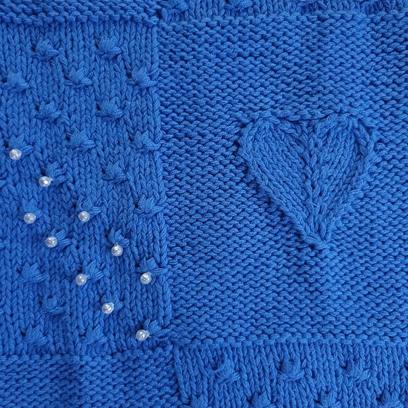 Vintage Handknit Pearlcore Heart Bobble Checkered Chunky Knit Sweater Ve… - Picture 4 of 7